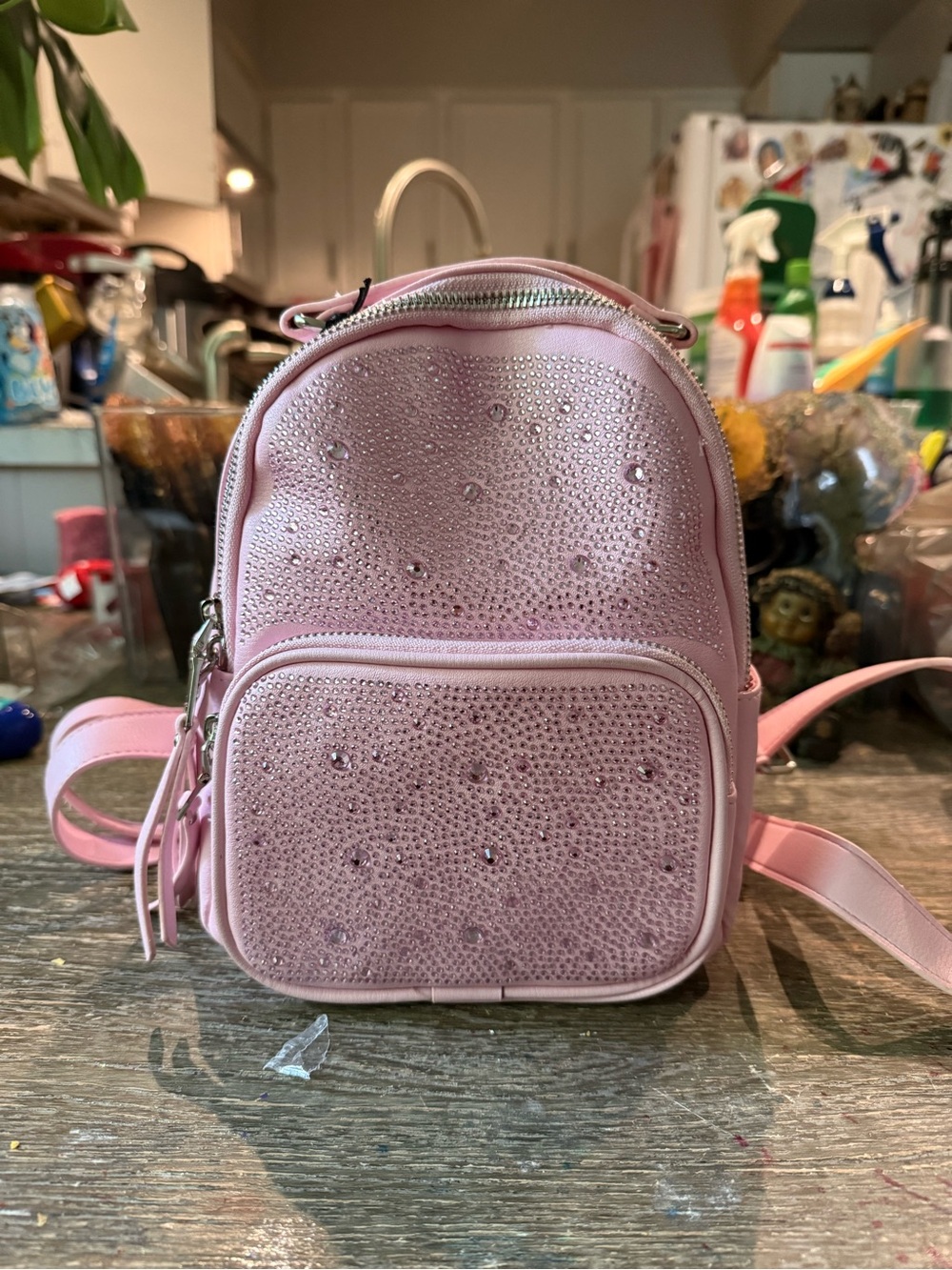 Sparkle Pink Mini Rhinestone Backpack - Women's Fashion